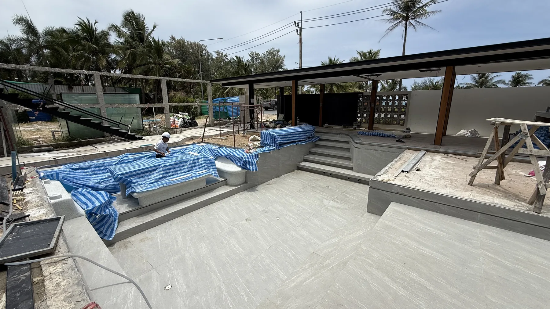 Private Villa, Layan Beachfront — the finished pool, covered and not yet filled