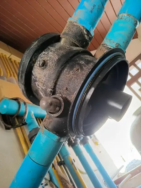 Beachfront Villa, Laguna — the old pump strainer housing, crusted with dirt