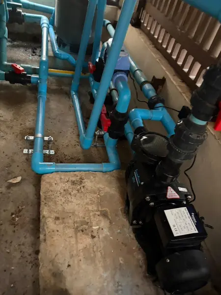 Beachfront Villa, Laguna — the new pump and the pipework to the filter