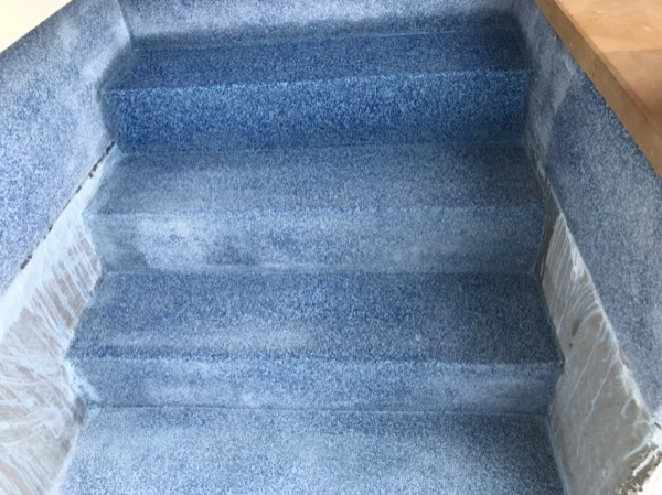 Private Residence, Chom Tawan — the steps in PebbleCrete Glass Andaman Blue