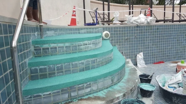 Dewa Resort — sea Mist Green going onto the curved step noses