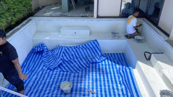 Dewa Resort pool villas — installing the pool fittings