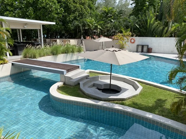 Dewa Resort pool villas — renewed surface of the sunken seating after renovation