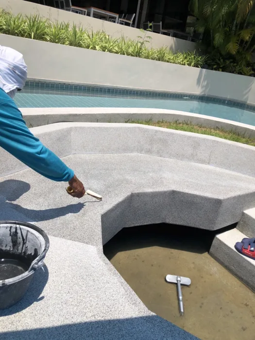 Dewa Resort Pool Villas — finishing the sunken seating
