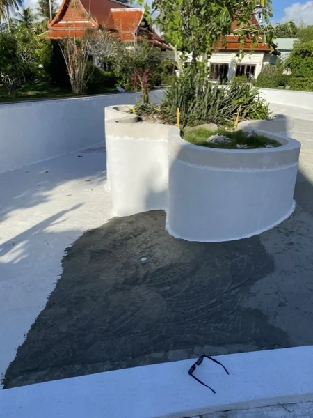 Five-Villa Lagoon Pool — the pool and its island rendered out