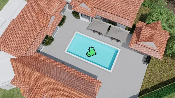 Heart Shape Feature on Pool Floor — design render of the pool with the heart