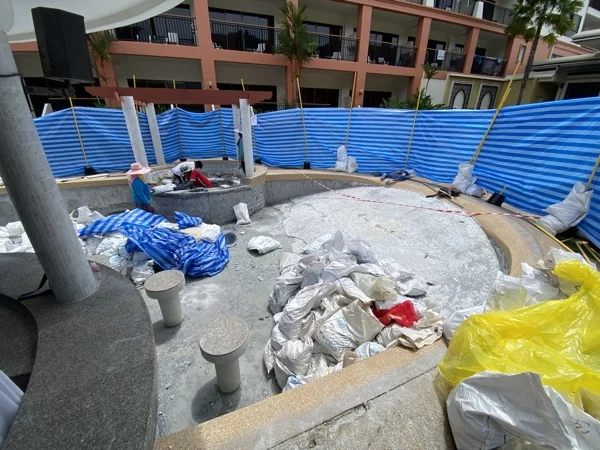 Kata Sea Breeze — the bar area cleared for the works