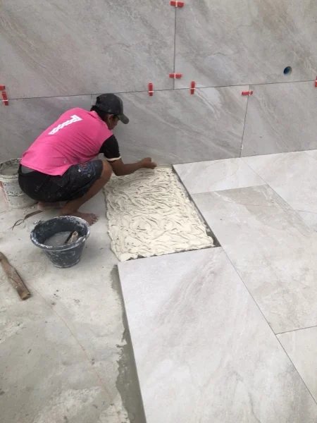 Private Villa, Laguna — laying the large-format tiling
