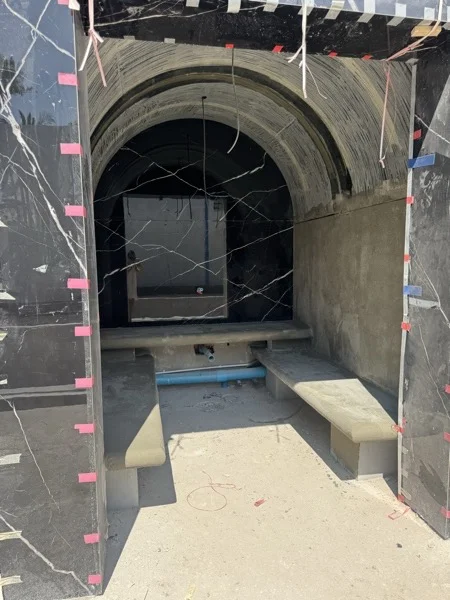 Private Villa, Laguna — the steam room seating being prepared for application