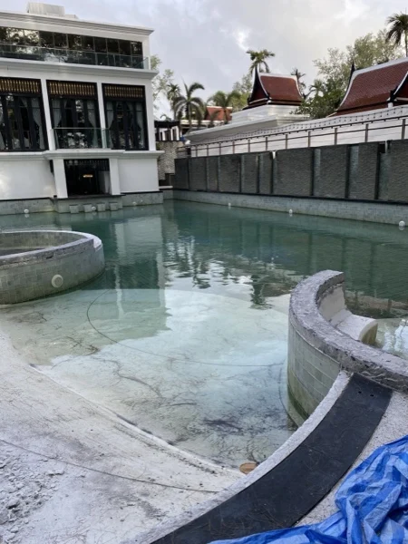 Mai Khao Dream — the old jacuzzi ring in the drained main pool