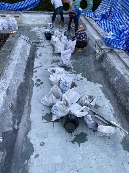 Mama Beach Residence, Phi Phi — the old finish cleared from the ledges