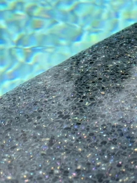 NY Beach Club — Cool Blue with PebbleCrete Glass Nightfall Pearl, close up