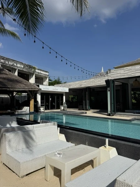 NY Beach Club — the pool from the beach beds