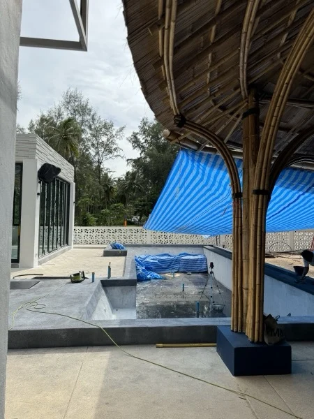 NY Beach Club — the shell and the shade sheets before the finish