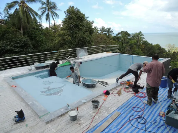 Private Villa, Koh Phangan — application under way on the floor and shallow ledge
