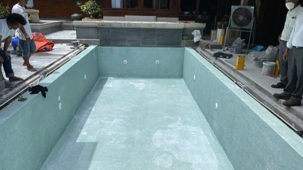 Banyan Tree Villa — the new finish in place across the pool
