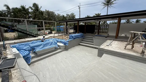 Private Villa, Layan Beachfront — the finished pool, covered and not yet filled