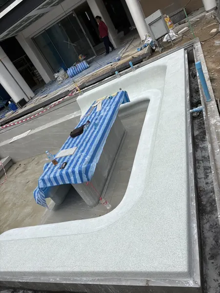 Private Villa, Layan Beachfront — the curved lounge in the new finish, table under cover