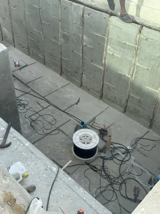 Private Villa, Nai Yang — Atoll Pearl — running the fibre-optic cable across the pool floor