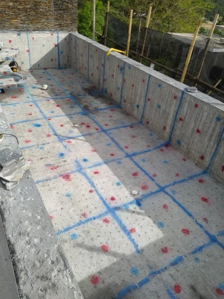 The pool shell set out and marked point by point before the fibre-optic lighting was run