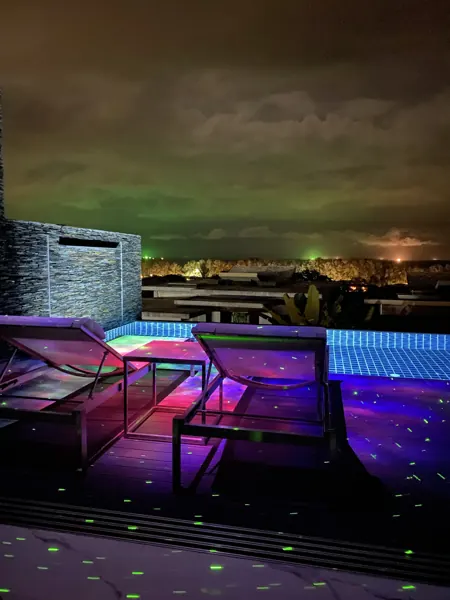 Private Villa, Naithon Beach — the projection reaching the terrace and the loungers