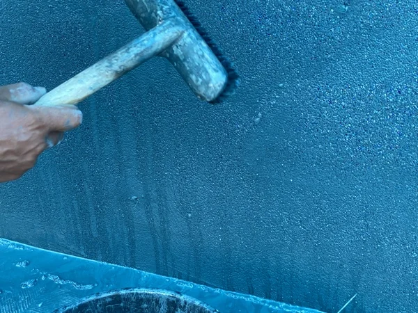 Close view of a float on the freshly laid Royal Blue finish