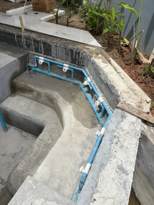 Private Villa, Pasak — pipework laid around the curved seat