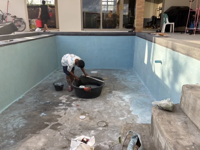 Private Villa, Pasak — aqua Marine on the walls, the floor still bare
