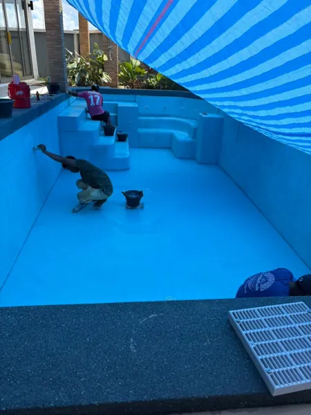 Private Villa, Pasak — applying the finish under shade