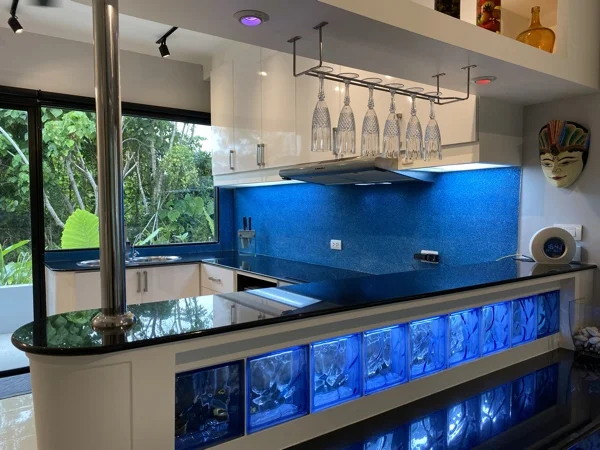 Private Villa, Nai Yang — kitchen splash screen made with turquoise glass beads