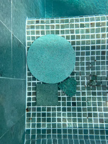 Private Villa, Red Palm — Irish Green — samples under water on the old mosaic
