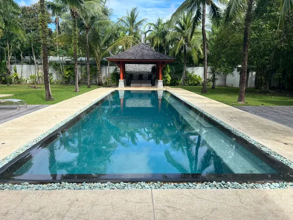 Private Villa, Red Palm — Irish Green — the pool before the renovation, in Sukabumi stone and mosaic