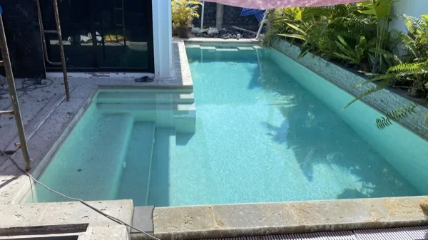 Private Villa, Phuket — the pool in its previous PebbleCrete finish, at the start of the works
