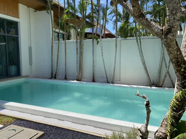 Private Villa, Rawai — Pearl White — the pool from the garden, beside the villa