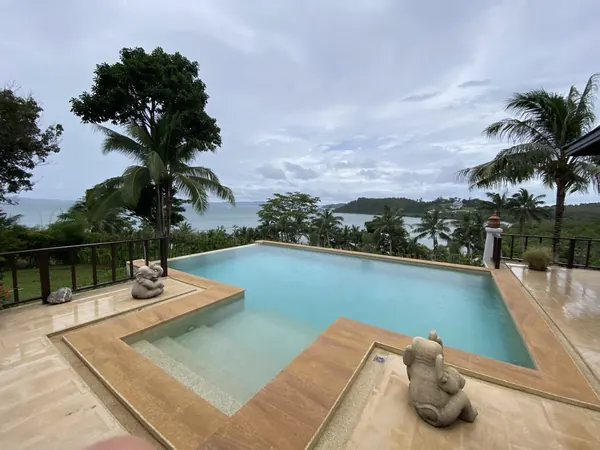 The Estate, Ao Po — the renewed pool, the villa and the bay