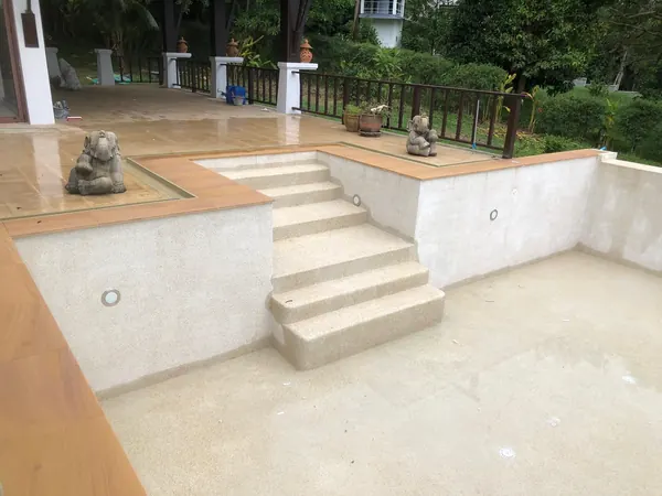 The Estate, Ao Po — the finished steps and shell before filling