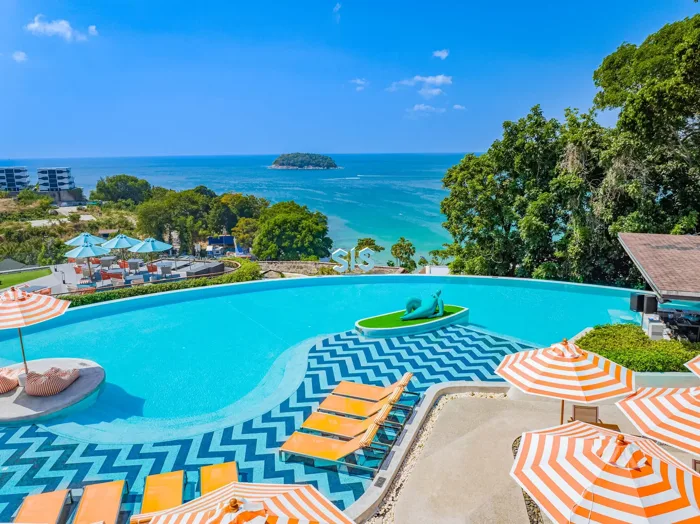 The SIS Kata — the pool terrace and the sea beyond