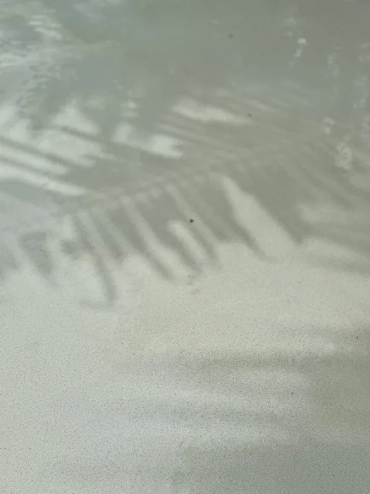 Close-up of Pearl White aggregate finish under gently rippling water at The Talay.
