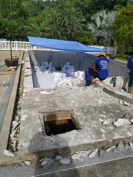 Private Villa, Khao Lak — the old floor opened up and the old finish broken out