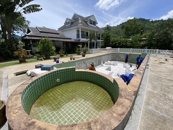 Private Villa, Khao Lak — the old green tile in the jacuzzi, the day the work began