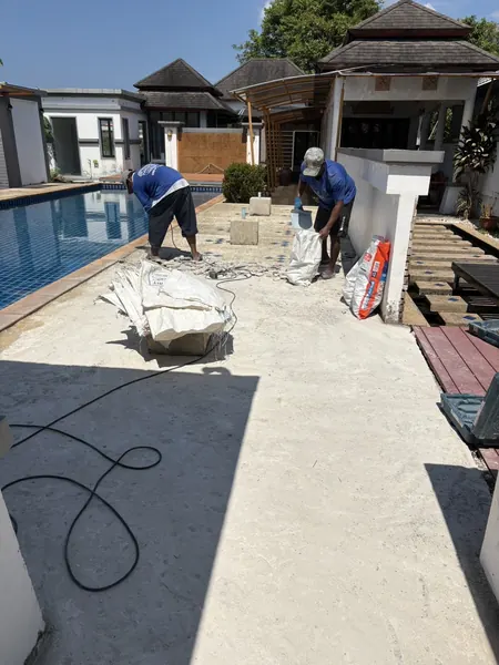 Village Clubhouse — Pool Deck — clearing the old deck surface