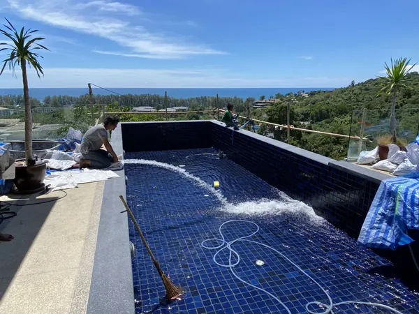 Vista del Mar, Naithon — Sea-View Pool — filling the pool
