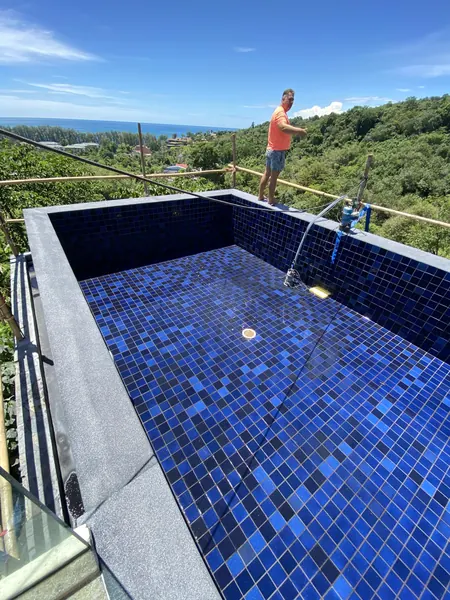 Vista del Mar, Naithon — Sea-View Pool — filling the pool from the edge