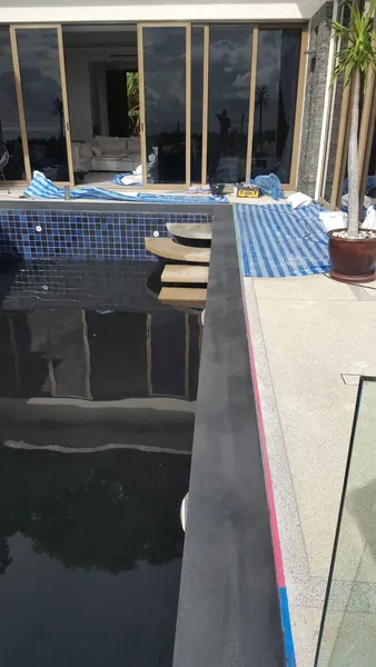 Vista del Mar, Naithon — Sea-View Pool — the new coping along the terrace