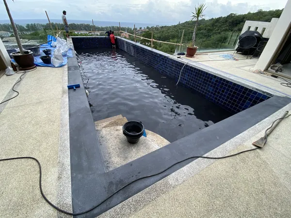 Vista del Mar, Naithon — Sea-View Pool — the coping sealed and prepared