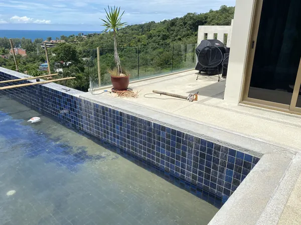 Vista del Mar, Naithon — Sea-View Pool — the pool edge prepared