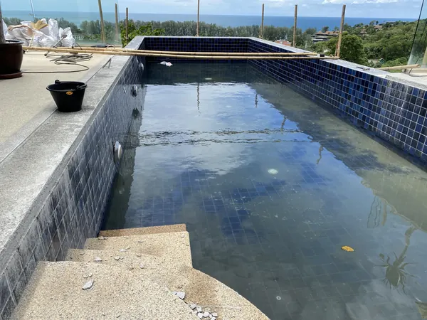 Vista del Mar, Naithon — Sea-View Pool — the prepared coping and steps