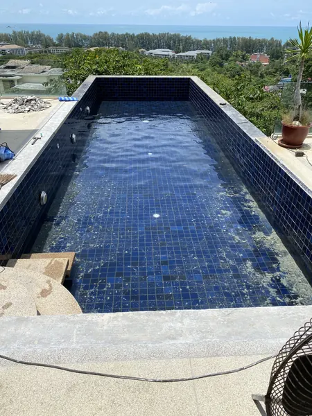 Vista del Mar, Naithon — Sea-View Pool — the old coping taken back