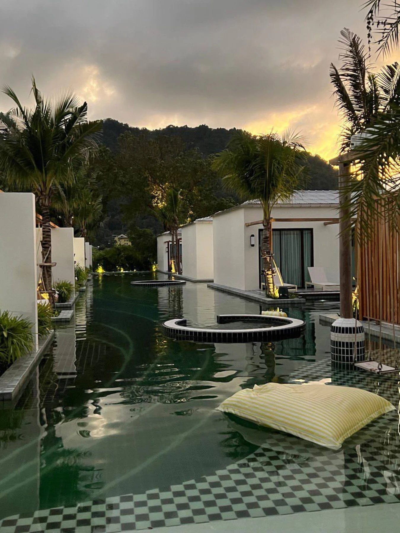 Sugar Marina Lagoon — the in-water lounger at dusk